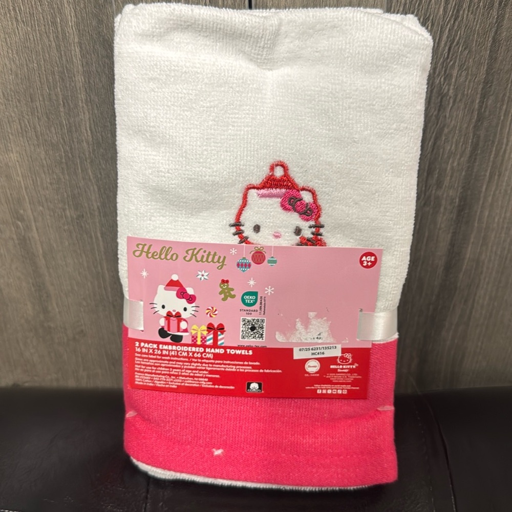New Hello Kitty Embroidered With Christmas Gifts Cotton Hand Towels Pack Of 2
